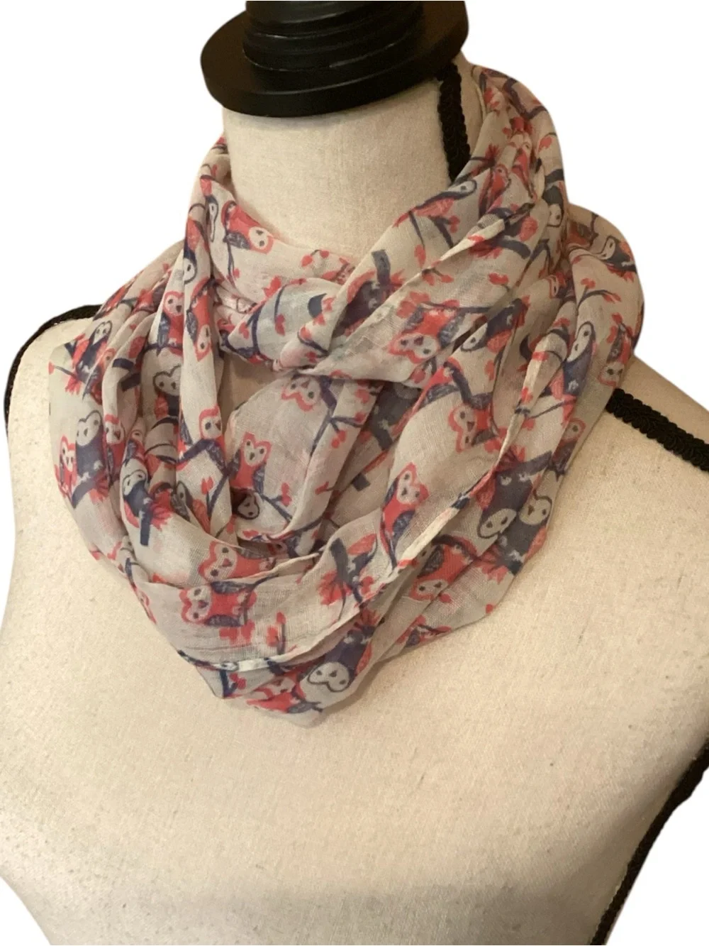Lot of‎ 3 Scarves Owls Silk Striped Linen Cotton